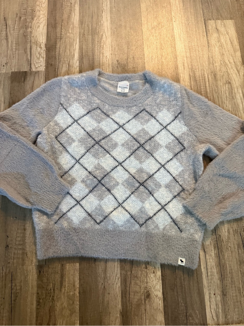 Abercrombie Kids Light Gray Argyle Fuzzy Sweater